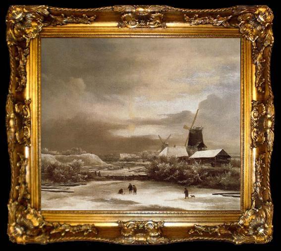 framed  Jacob van Ruisdael Winter landscape with two windmill, ta009-2